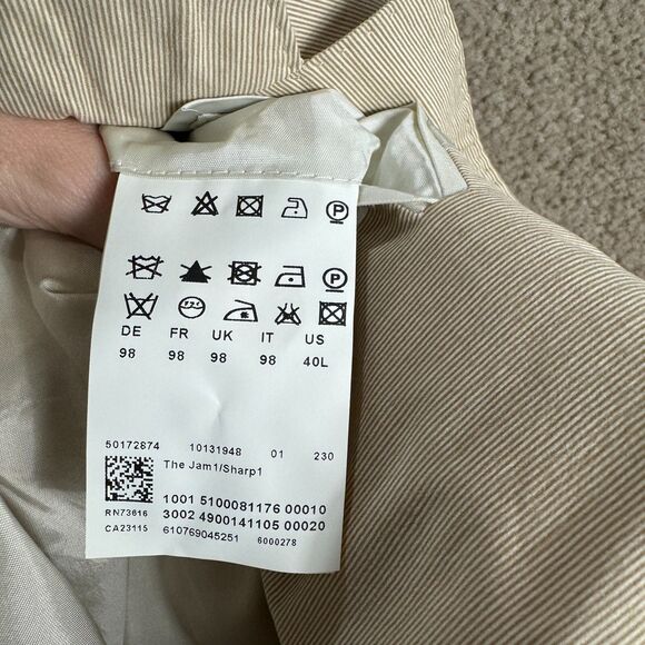 Hugo Boss Sharp1 Blazer Sport Coat‎ Mens 40 Long Tan Stretch Pinstriped Jacket - Picture 11 of 15